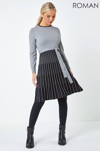 Roman Grey Knitted Fit & Flare Dress (177769) | £45
