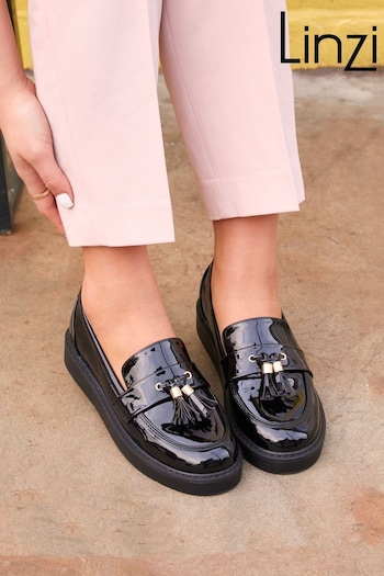Linzi Black Gemina Platform Loafers with Tassels And Gold Detail (177816) | £32