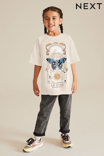 Neutral Sequin Butterfly Oversized T-Shirt (3-16yrs) (177826) | £11 - £16