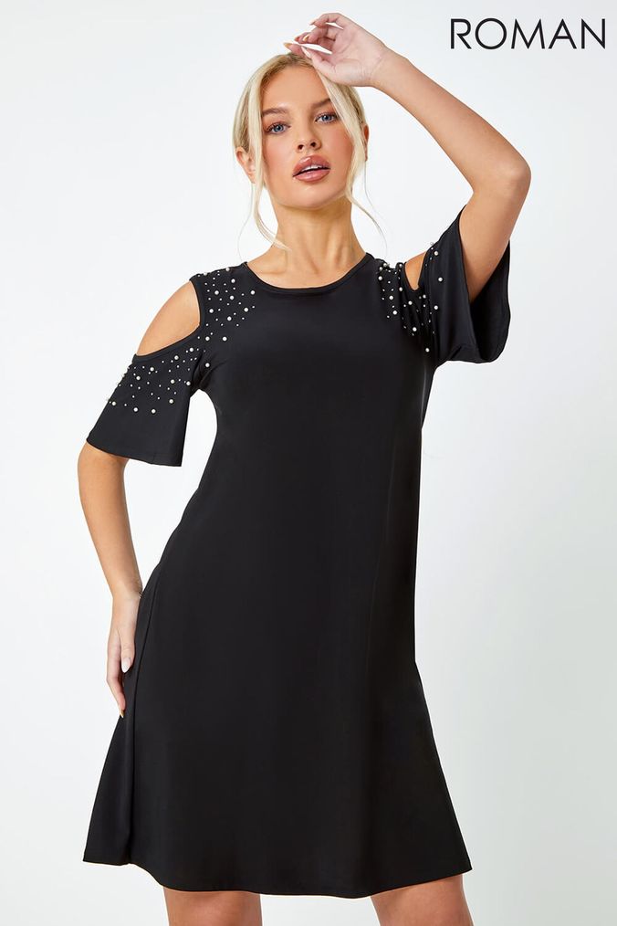 Cold shoulder embellished dress cheap