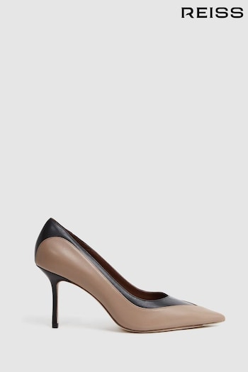 Reiss Camel/Black Gwyneth Leather Contrast Court Shoes (178003) | £198