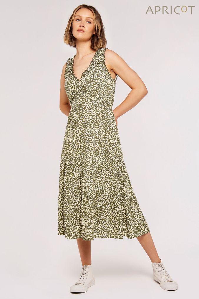 Apricot floral leaf check skater dress hot sale
