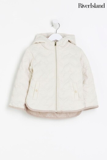 River Island Cream Heart Quilted Girls Coat (178169) | £27
