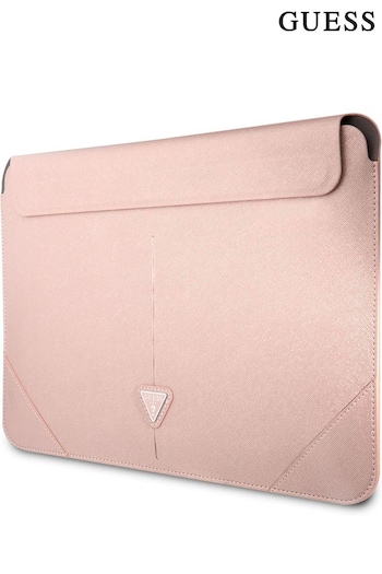 Guess YELLOW Pink 16 Device Computer Sleeve Pu Saffiano Triangle Metal Logo Bag (178412) | £90