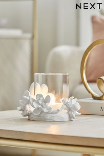 White Floral Tealight Candle Holder (178610) | £14