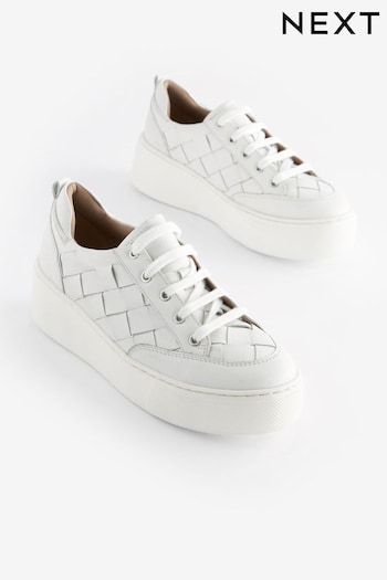 White Signature Forever Comfort® Leather Weave Chunky Wedge Platform Trainers (178662) | £55
