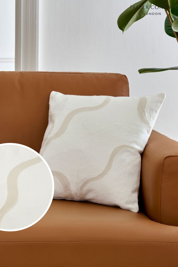 Jasper Conran London White Wiggle Crewel Embroidered Cushion (179170) | £55