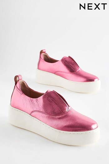 Pink Slip On Signature Forever Comfort® Leather Chunky Wedge Platform Trainers (179315) | £50
