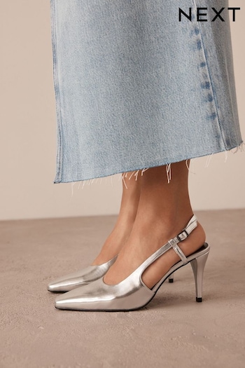 Silver Forever Comfort® Chisel Toe Slingback Heels (179695) | £36