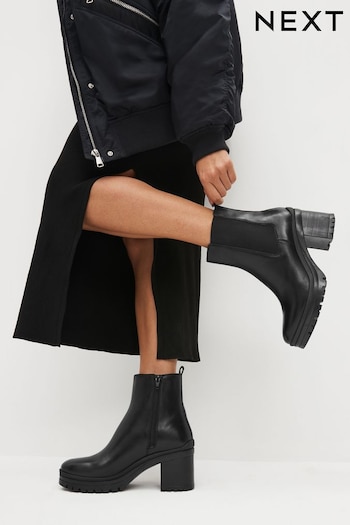 Black Forever Comfort® Leather Chunky Cleated Sole suede Boots (179756) | £62