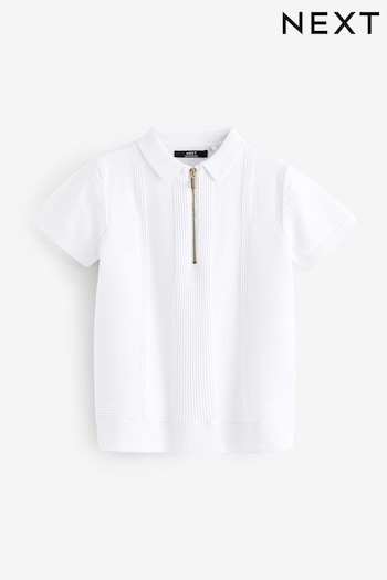 White Short Sleeve Zip Texture Nylon Polo Shirt (3-16yrs) (179922) | £13 - £18