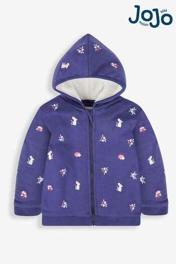 JoJo Maman Bébé Navy Girls' Mouse Embroidered Cosy Hoodie (180110) | £19