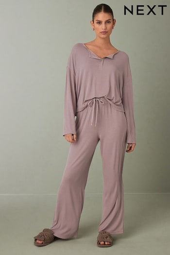 Mauve Purple Rib Long Sleeve Pyjamas (180112) | £34