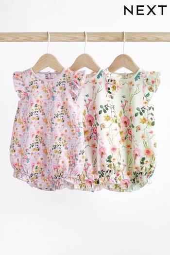 Lilac Purple/Sage Green Floral Baby Bloomer Rompers 3 Pack (180534) | £16 - £20