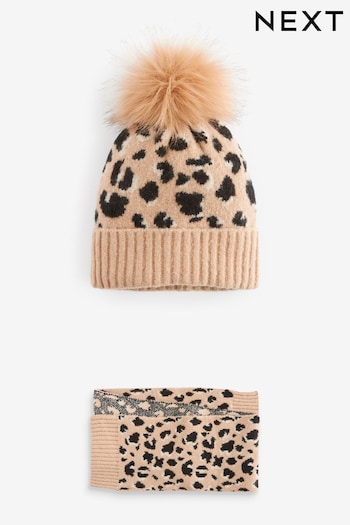 Chocolate Brown Animal Print Hat, Gloves And Scarf Set (3-16yrs) (180709) | £12 - £15