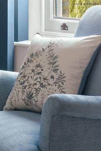 Laura Ashley Blue Square Parterre Embroidered Seaspray Cushion (180795) | £58