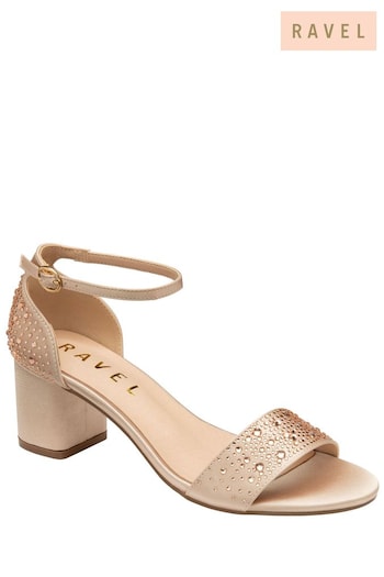 Ravel Gold Ankle Strap Block Heel Diamante Sandals (180821) | £70