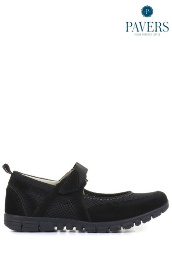 Pavers Black Ladies Touch-Fasten Mary Jane Shoes (180954) | £35