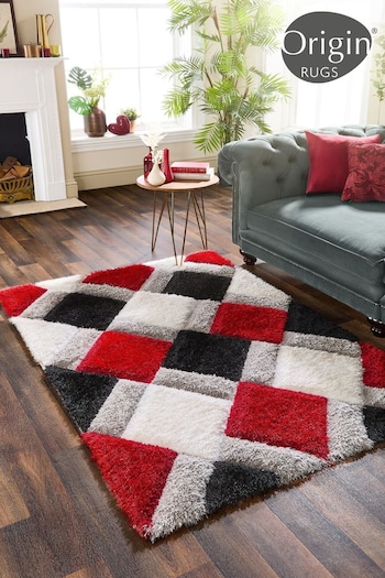 Origin Rug Collection. Red 3DGEO Shaggy Rug (181003) | £45 - £235