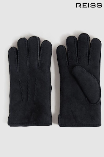 Reiss Black Aragon Suede Shearling Gloves (181181) | £88