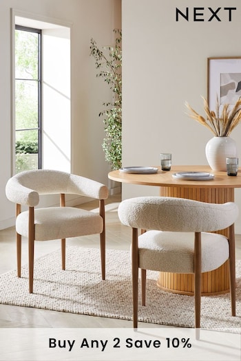Set of 2 Casual Boucle Oyster Aire Light Wood Leg Dining Chairs (181201) | £360