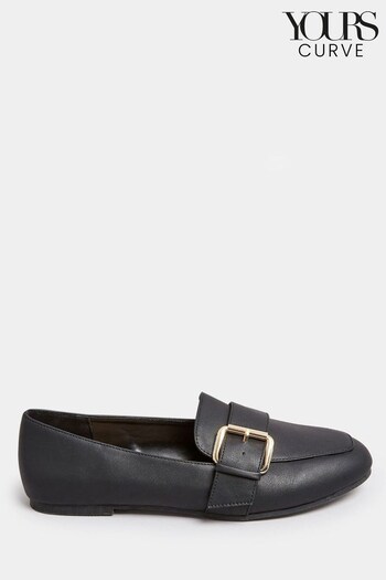 Yours Curve Black Wide Fit PU Buckle Loafers (181344) | £27
