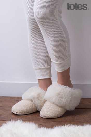 Totes Tommy Natural Ladies Textured Faux Fur Mule Slippers (181345) | £24