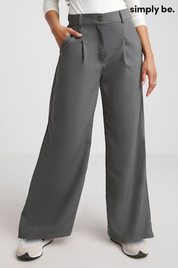 Simply Be Grey Wide Leg Tailored Trousers (181392) | £36