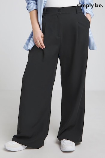 Simply Be Black Wide Leg Tailored Anna Trousers (181436) | £36