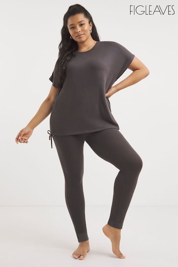 Figleaves Grey Charcoal Super Soft Knit Tie Top And Leggings Pyjamas Set (181476) | £36