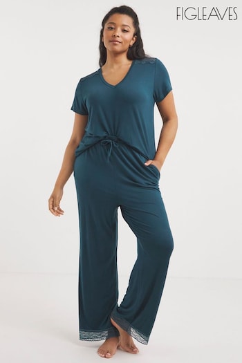 Figleaves Blue Camelia Modal Wide Leg Pyjama set (181499) | £34