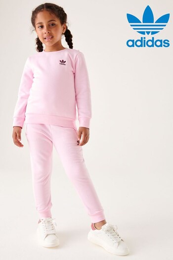 adidas adv Originals Junior Pink Crew Sweatshirt and Joggers Set (181544) | £38