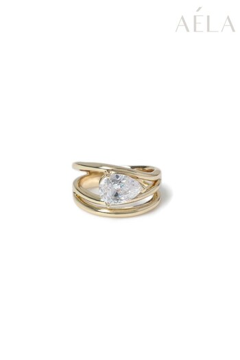Aela Gold Plated Diamond Simulant Pear Cut Ring (181622) | £18.50