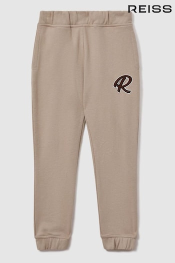 Reiss Taupe Toby Teen Cotton Elasticated Waist Motif Joggers (181835) | £38