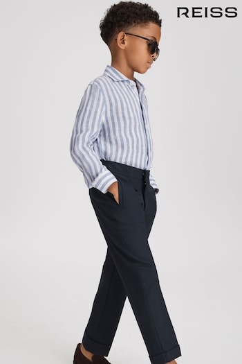 Reiss Soft Blue Herringbone Stripe Ruban Linen Button Through Striped Shirt (181867) | £38