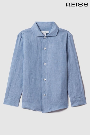 Reiss Sky Blue Ruban Linen Cutaway Collar Shirt (181879) | £46