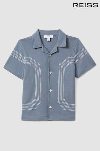 Reiss Airforce Blue Arlington Teen Cotton Embroidered Cuban Collar Shirt (181950) | £36