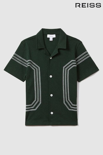 Reiss Green Arlington Teen Cotton Embroidered Cuban Collar Shirt (181961) | £36