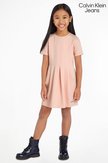 Calvin Klein Jeans Girls Pink Pleated Ceremony Dress (182308) | £120