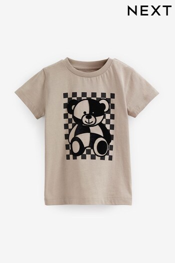 Neutral Cement Checkerboard Bear Short Sleeve Character T-Shirt (3mths-7yrs) (182361) | £6 - £8