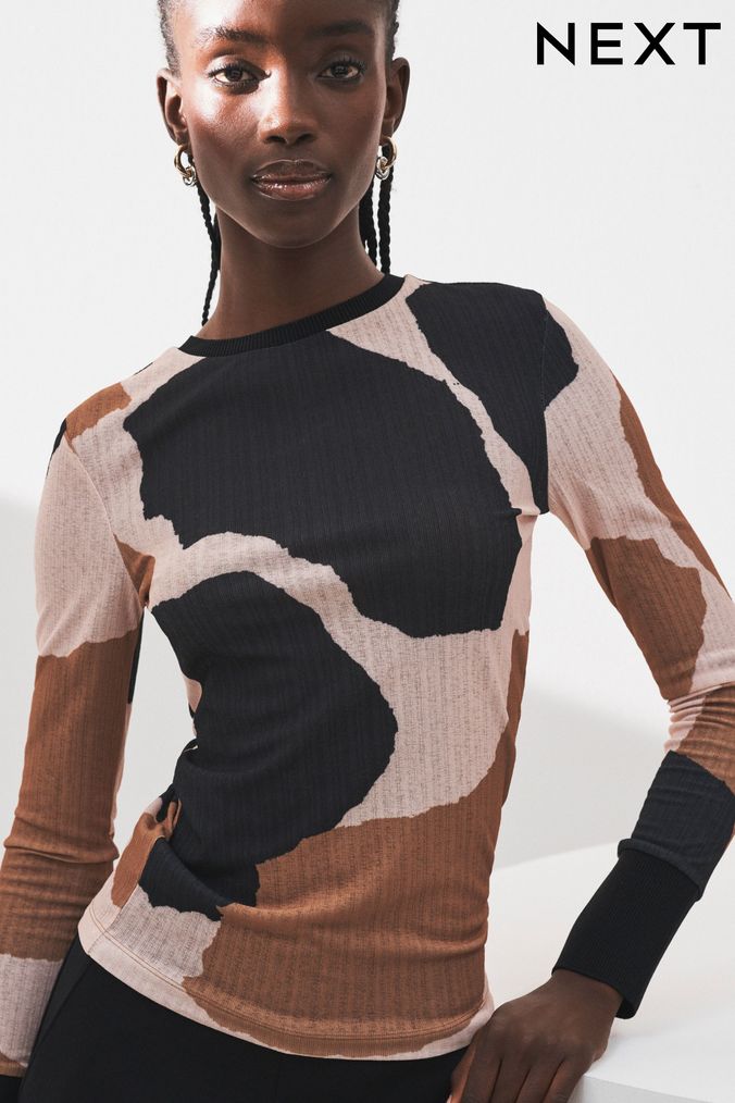 Buy Women s T Shirts Brown Long Sleeve Tops Online Next UK