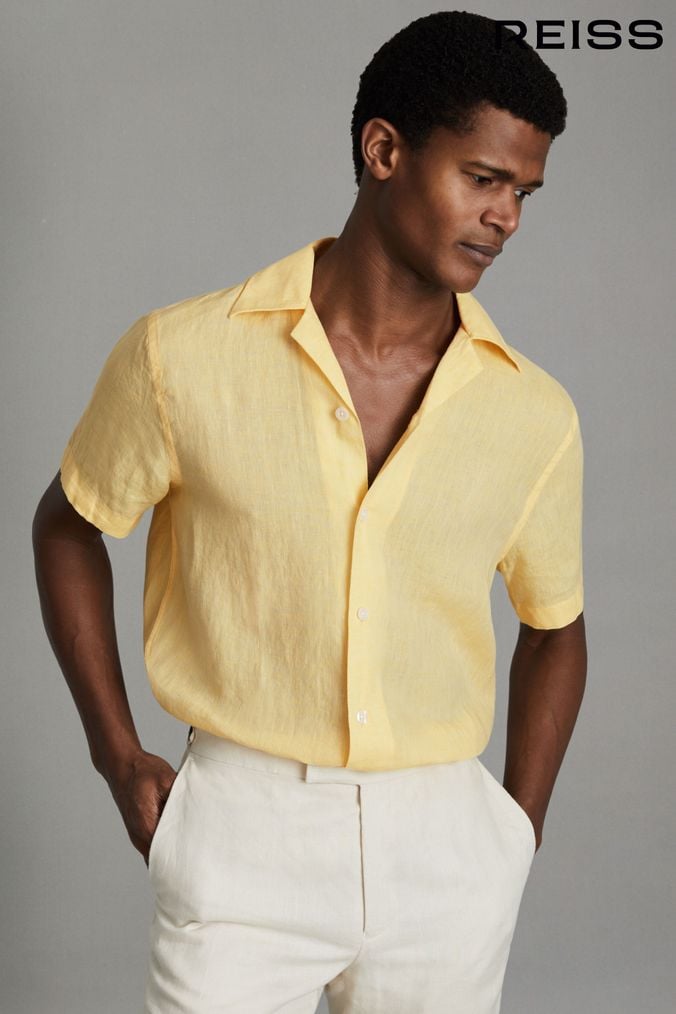 Yellow dress shirt short sleeve online