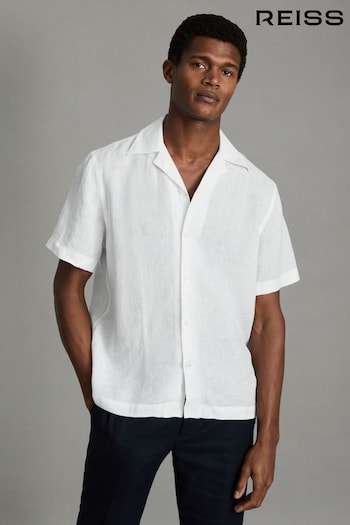 Reiss White Beldi Relaxed Linen Cuban Collar Shirt (182486) | £88