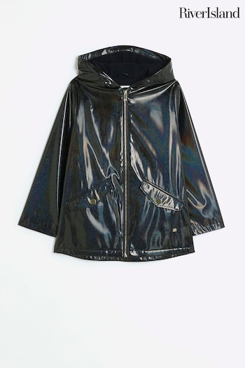 River Island Black Glitter Hooded Rain Coat (182494) | £35 - £46