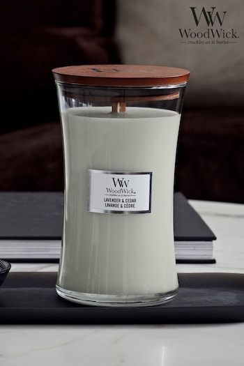 Woodwick Grey Large Hourglass Scented Candle with Crackle Wick Cedar (182534) | £33