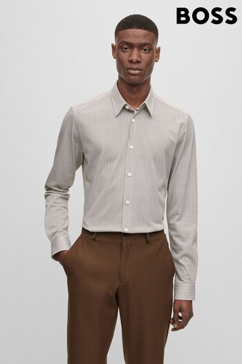 BOSS Grey Patterned Slim Fit Shirt in Performance Stretch Fabric (182634) | £119