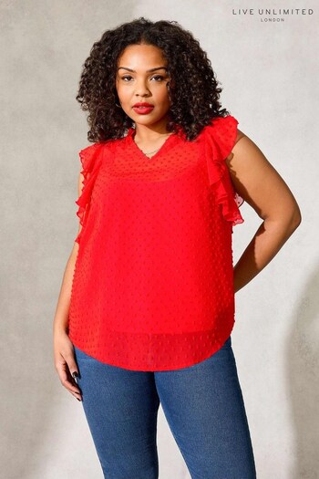 Live Unlimited Curve Red Dobby Ruffle Sleeveles Blouse (182676) | £55
