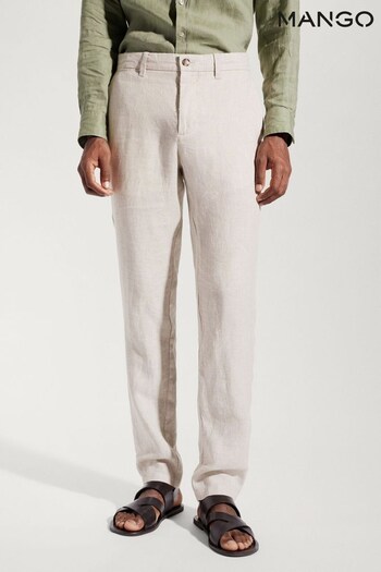 Mango Slim Fit 100% Linen White Trousers (182678) | £60