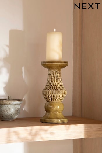 Yellow Embossed Ceramic Pillar Candle Holder (182748) | £16