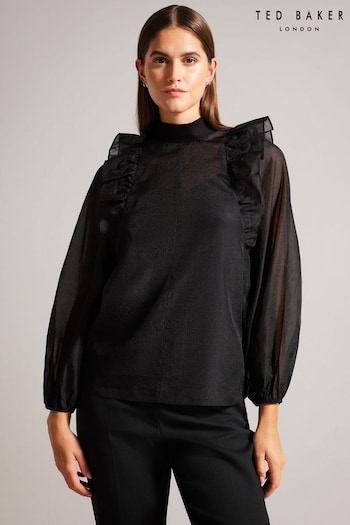 Ted Baker Black Aubreei Knit Rib Collar Top with Balloon Sleeves (182859) | £110